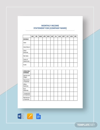 Income Statement Monthly Examples