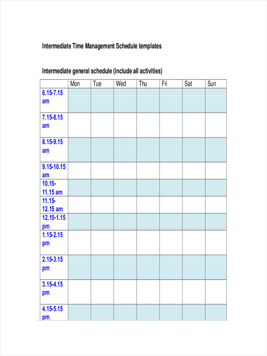 Time Management Schedule Template