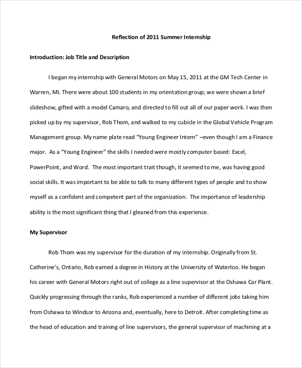 internship reflective essay