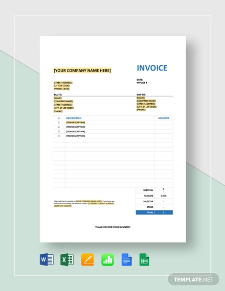 Invoice with sales tax Template