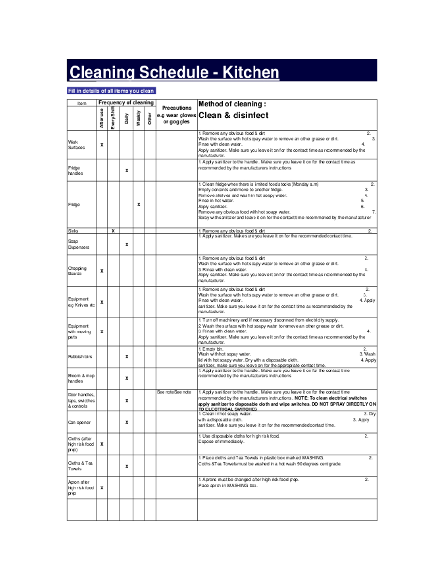 Cleaning Schedule Examples 26 In PDF MS Word Pages Google Docs 