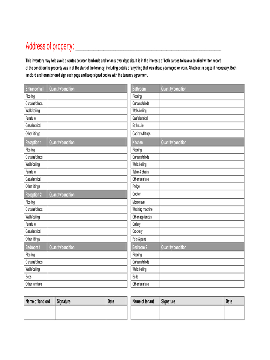 FREE 5+ Landlord Inventory Examples & Samples in PDF Examples