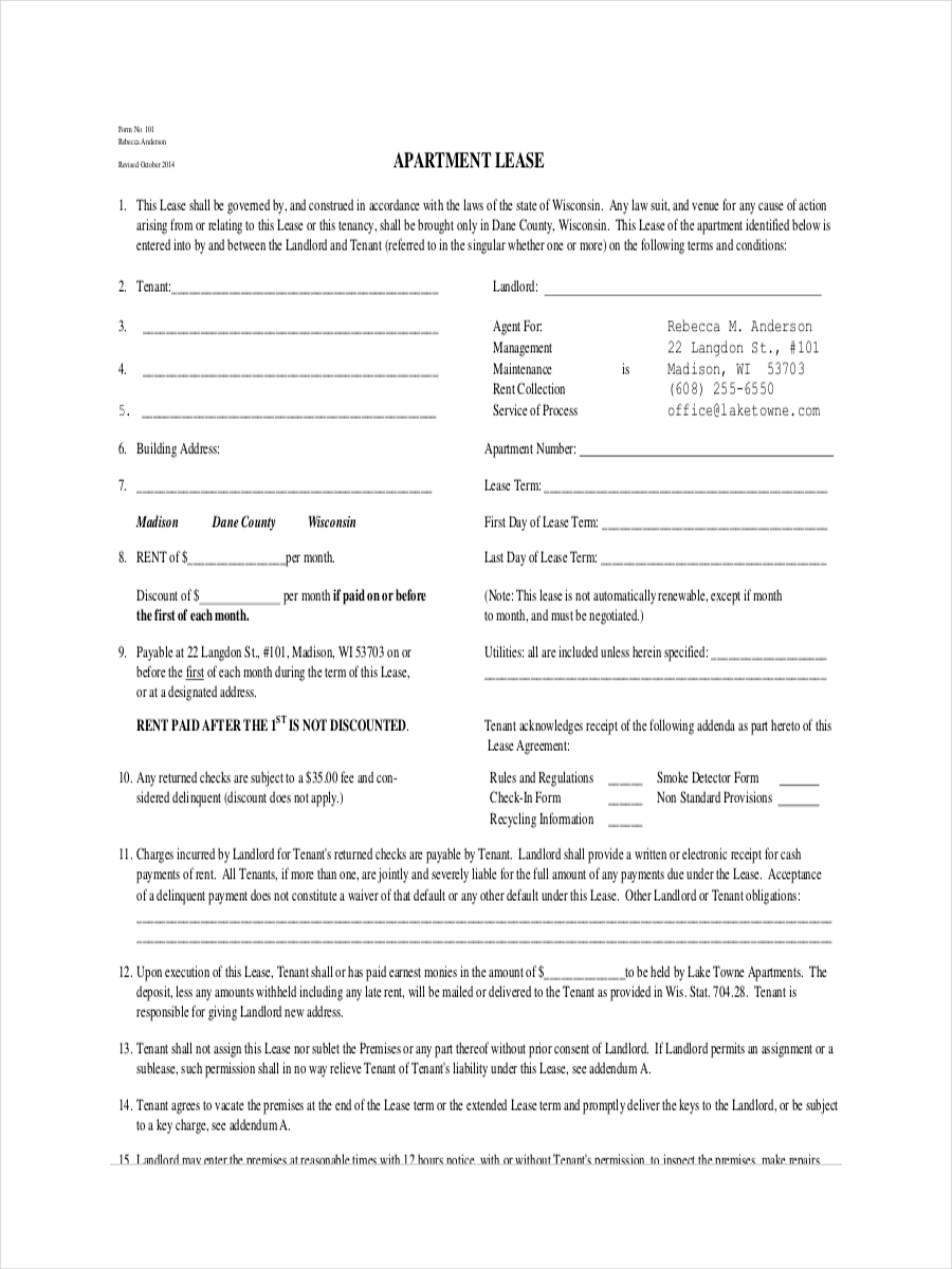 Residential Lease Agreement And Deposit Receipt In Word And