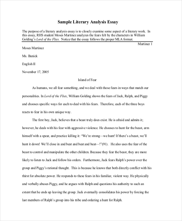 Sample of critical analysis essay