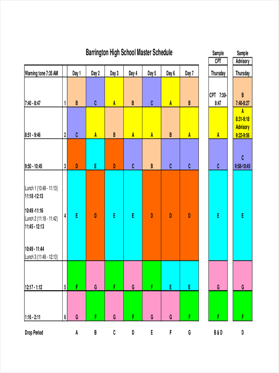 Master Schedule - 8+ Examples, Format, Pdf | Examples