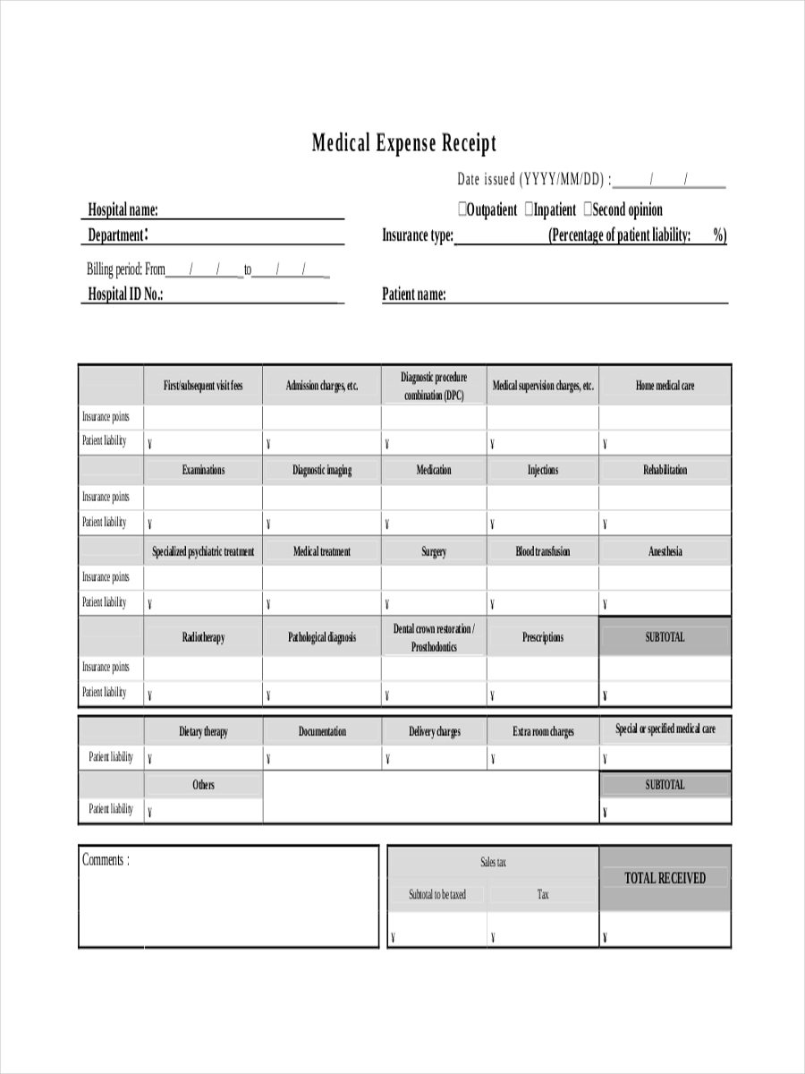 receipt expense medical examples mhlw jp