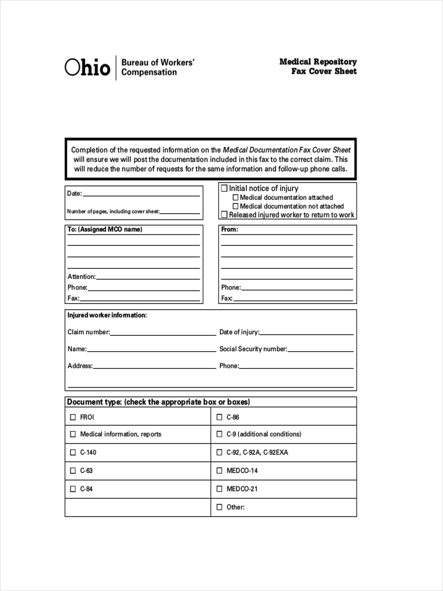 medical repository fax cover sheet