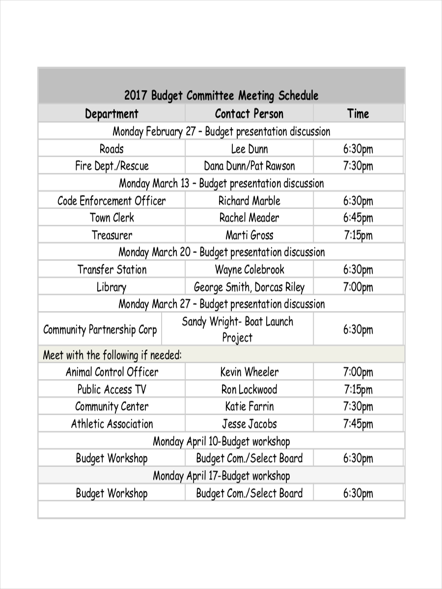 Budget Meeting Schedule