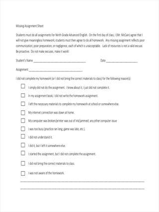 11+ Examples of Assignment Sheets