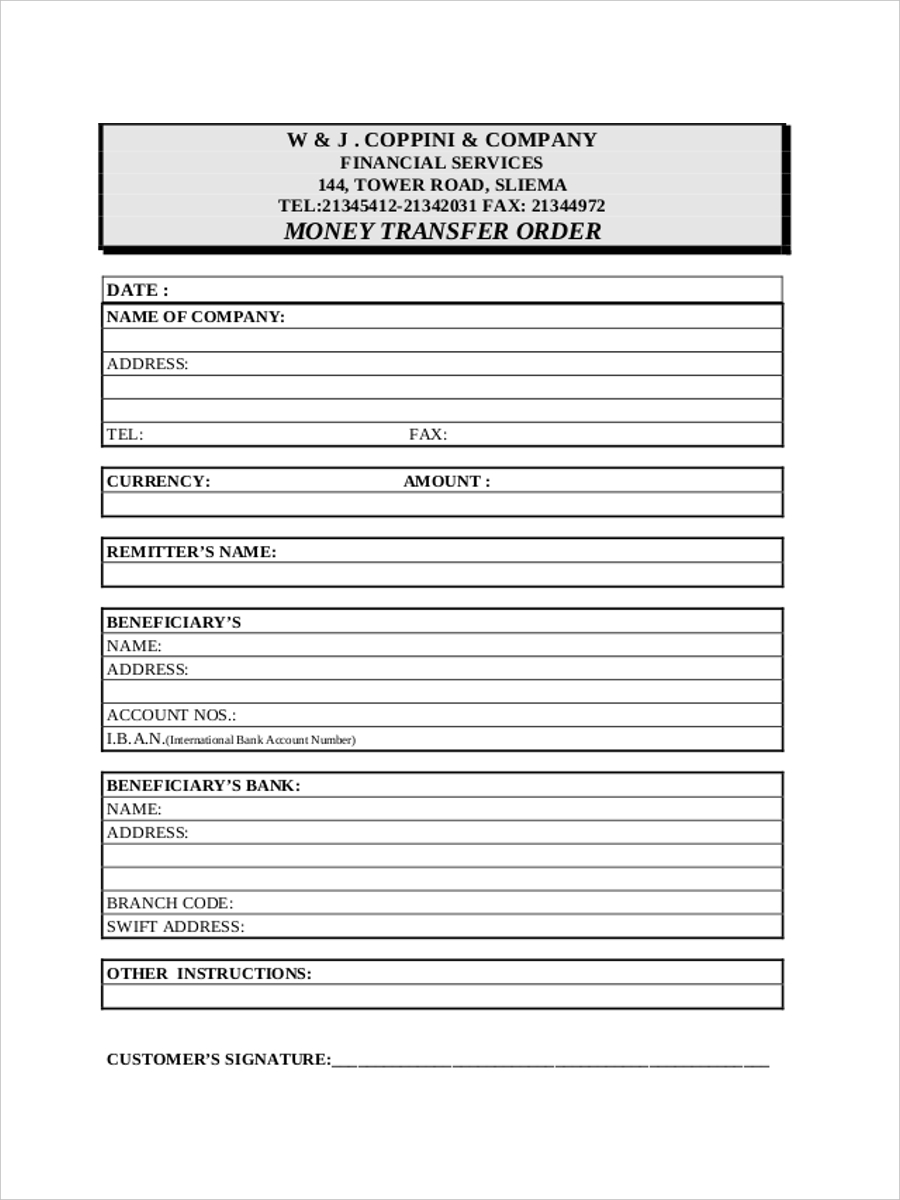 Money Transfer Order