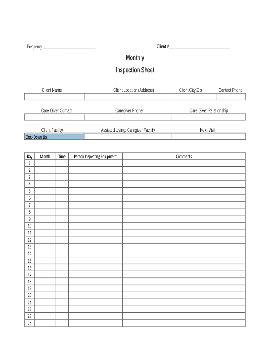 monthly inspection sheet