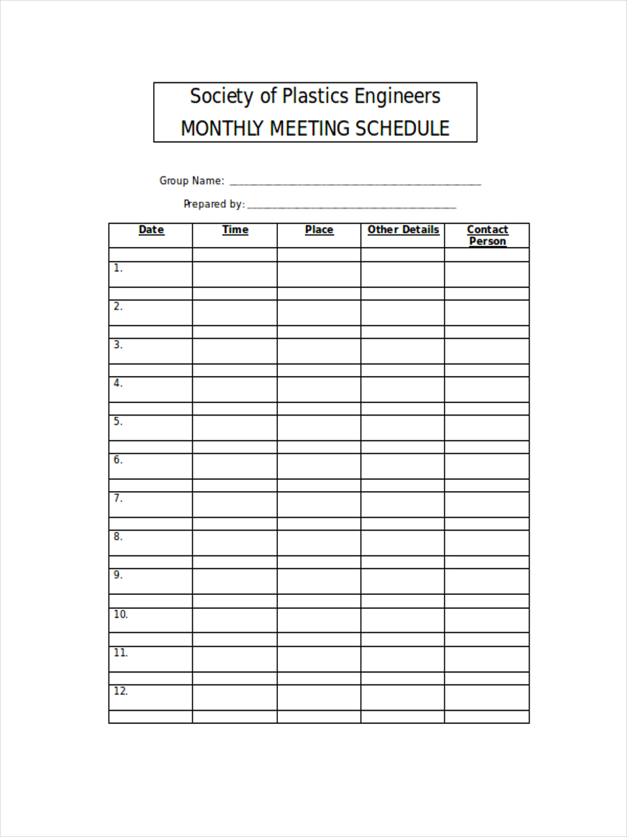 Meeting Schedule Examples 14 In Editable PDF MS Word Pages 