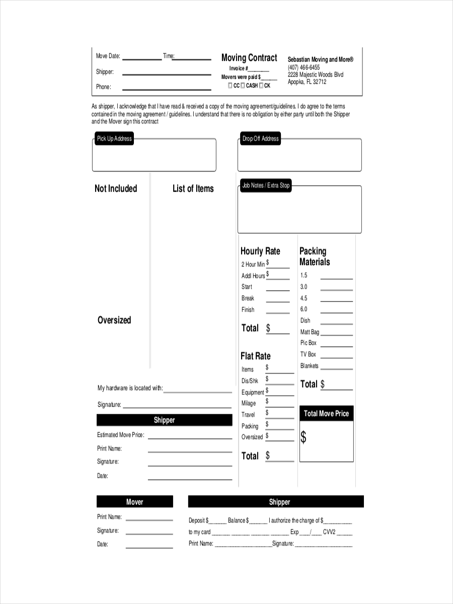 Moving Company Receipt Template