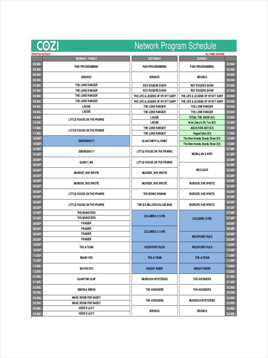 network program schedule