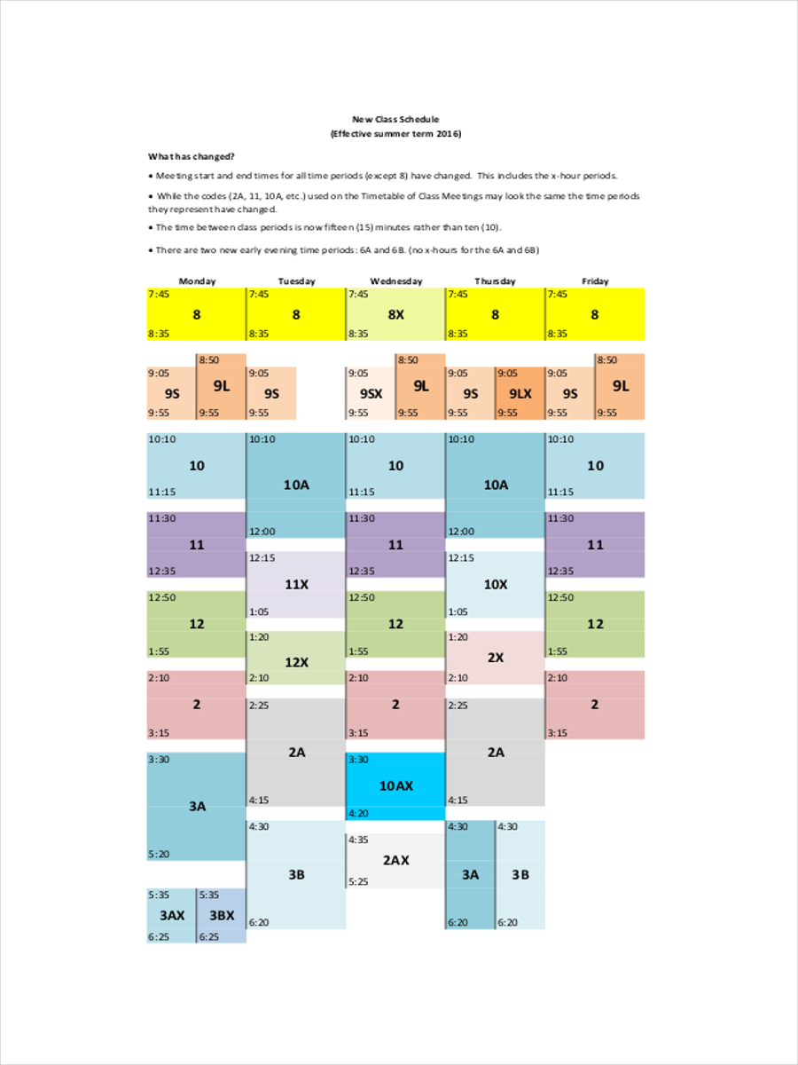 Classroom Schedule Examples