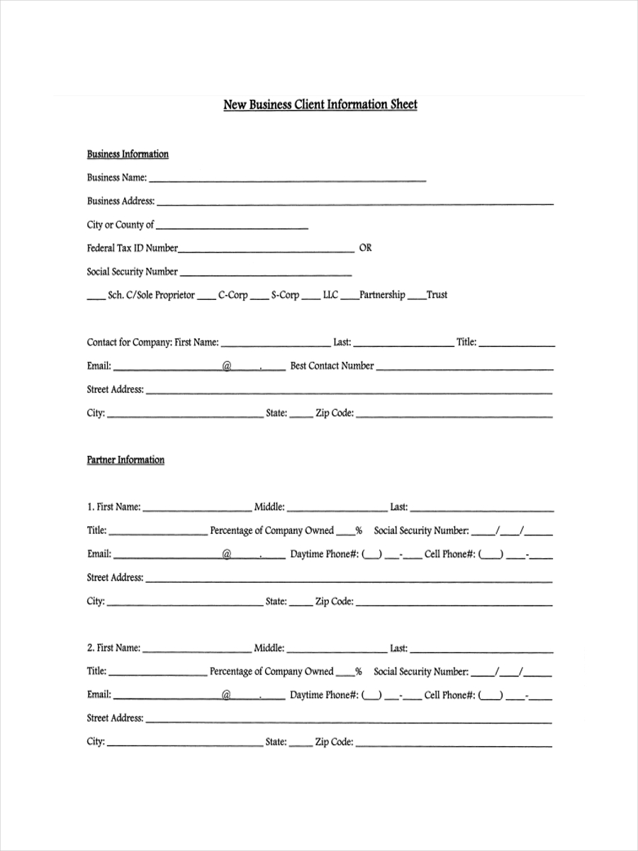 Business Client Information Sheet