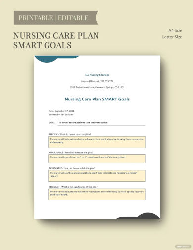 nursing care plan smart goals template