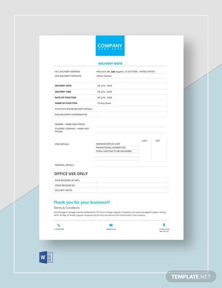 Official Use Delivery Note Template