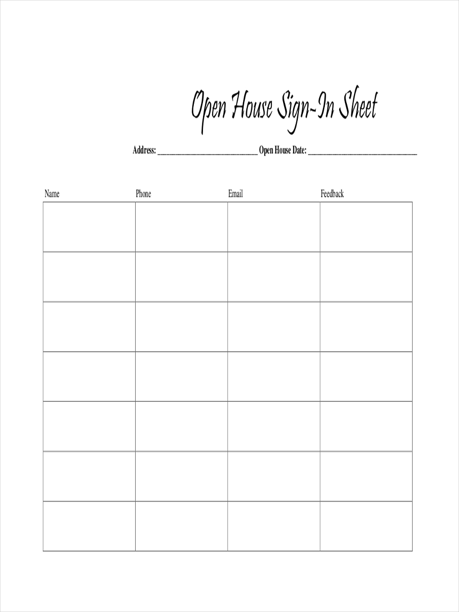 open house sign in sheet
