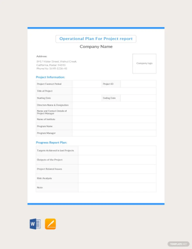 operational plan for project report template