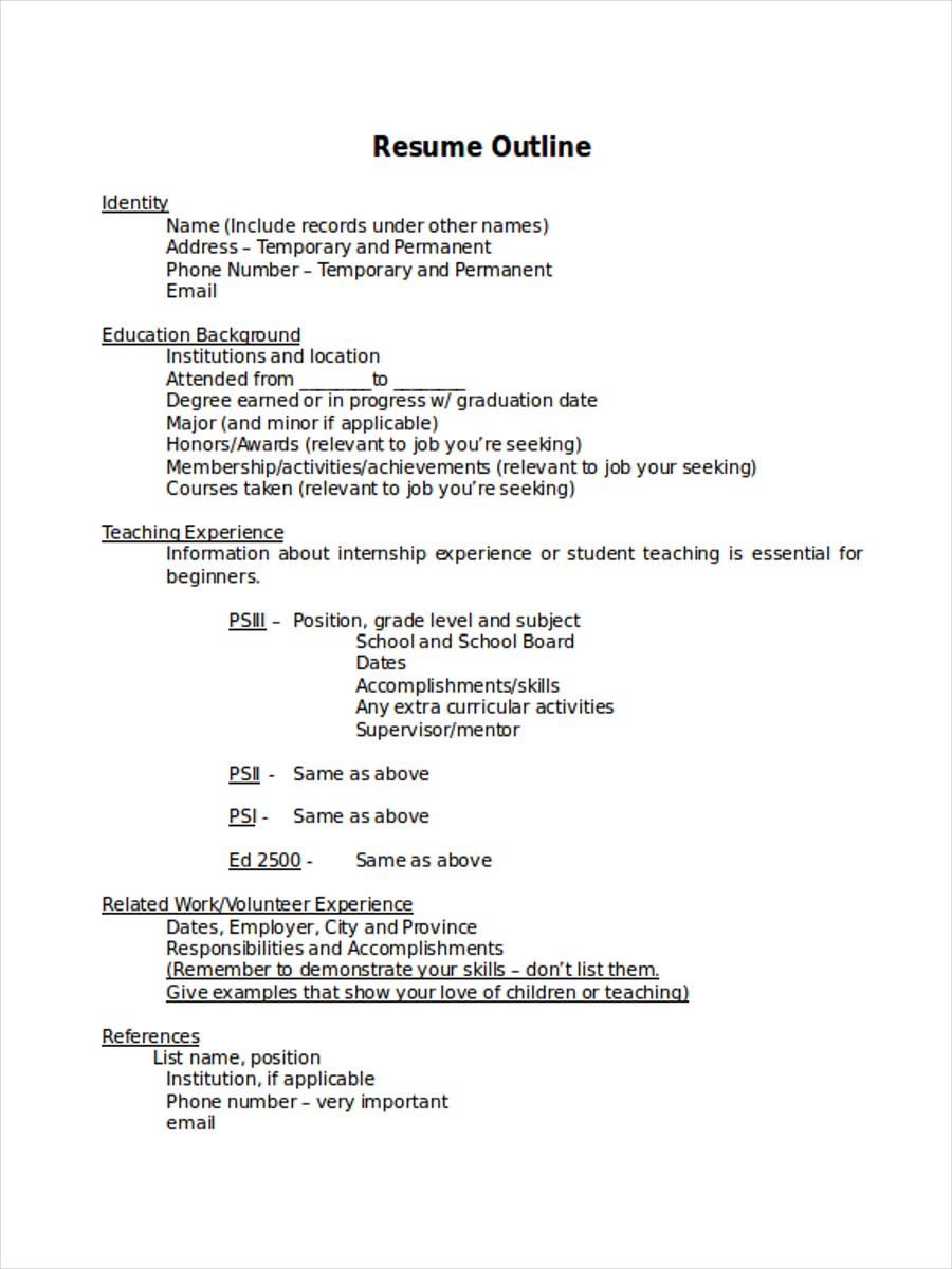 outline for job resume