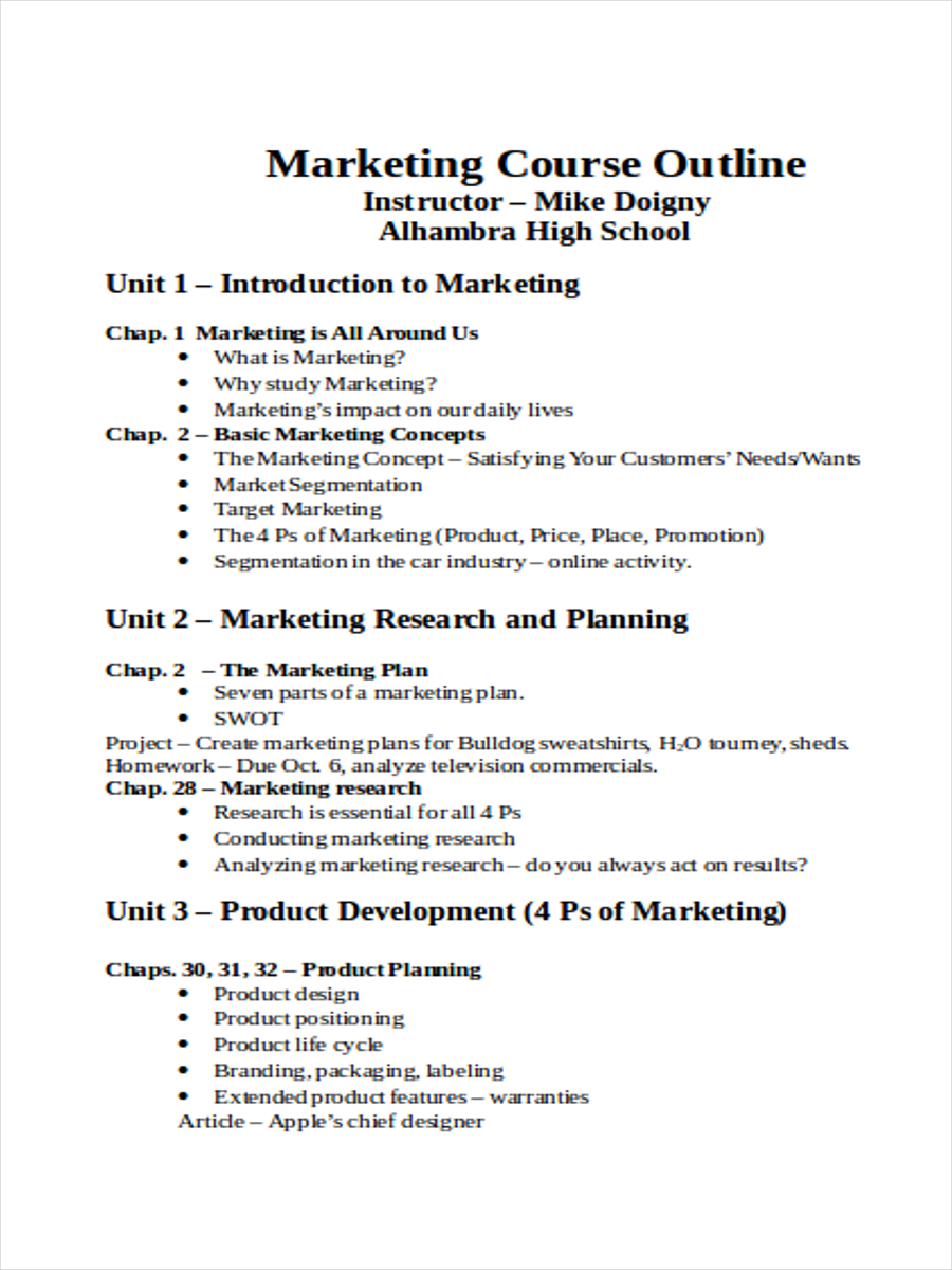 outline for marketing course