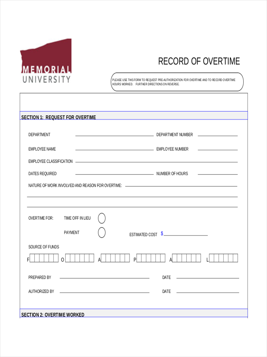 overtime record sheet