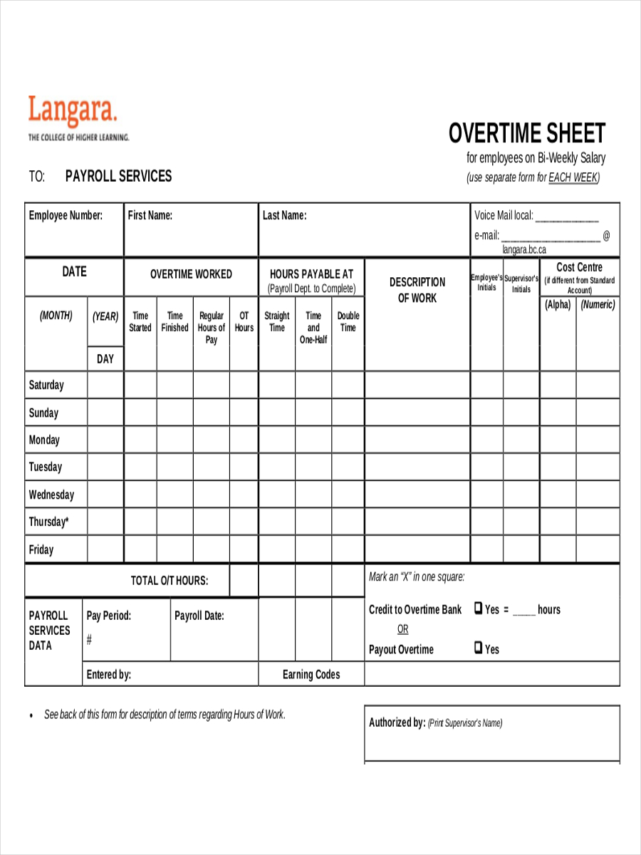 FREE 7+ Overtime Sheet Examples & Samples in Google Docs | Google