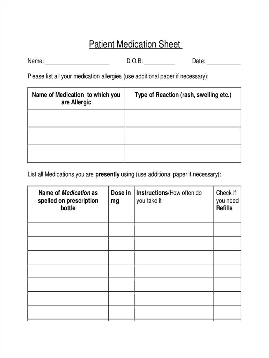 FREE 22+ Medication Sheet Examples & Samples in PDF  DOC  Examples With Regard To Med Cards Template