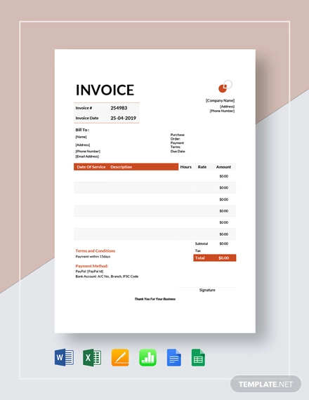 Payment Invoice 7  Examples Google Docs Google Sheets Excel Word