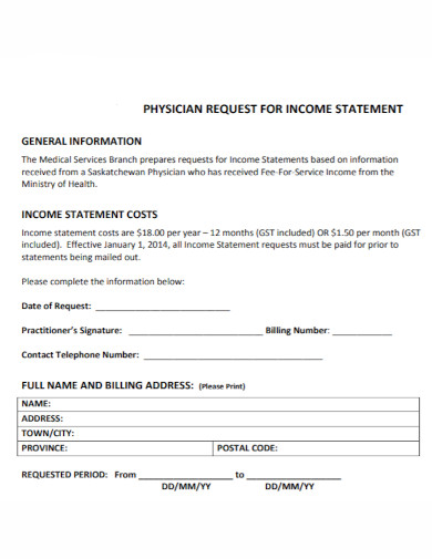 Physician Request for Income Statement