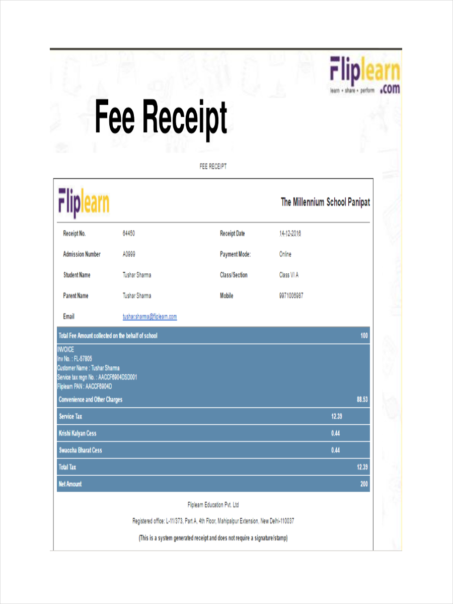 FREE 6+ School Receipt Examples & Samples in PDF | Examples