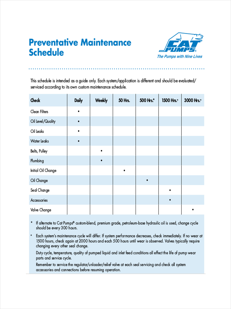 preventive maintenance schedule