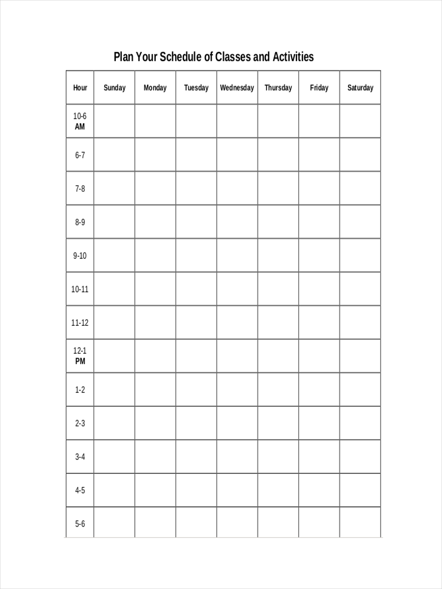 printable college schedule sample