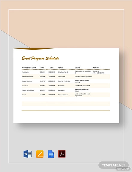 Printable Event Program Schedule Template