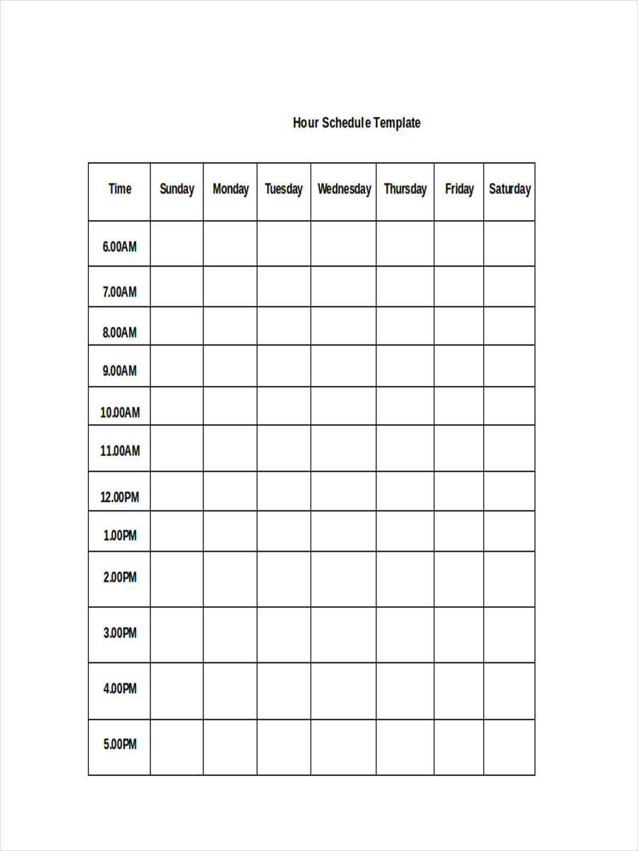 Hourly Schedule Printable Free Printable Templates