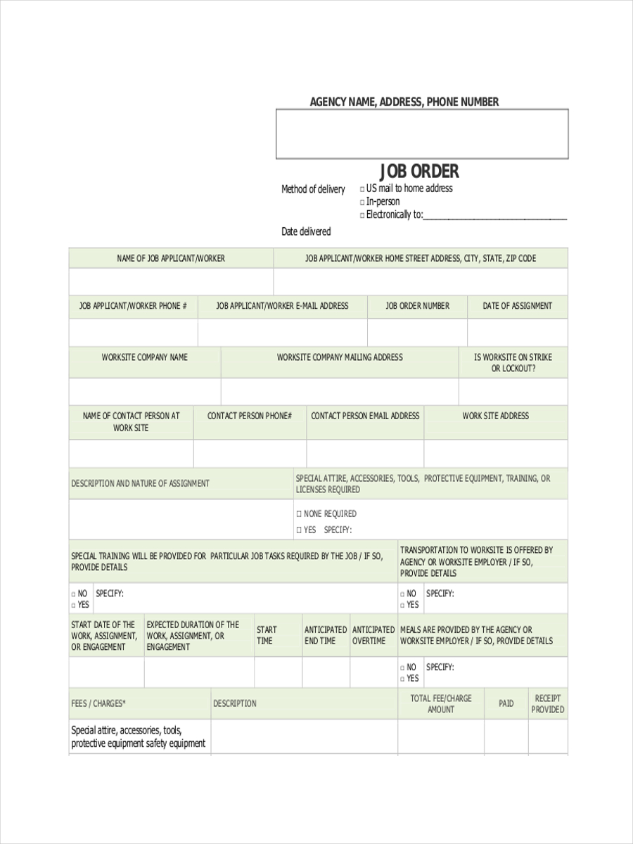 printable job order