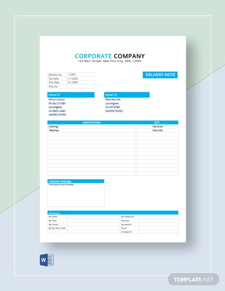 product delivery note template