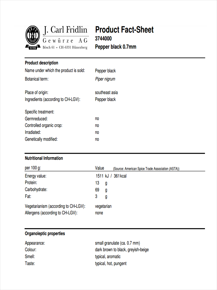 Product Fact Sheet