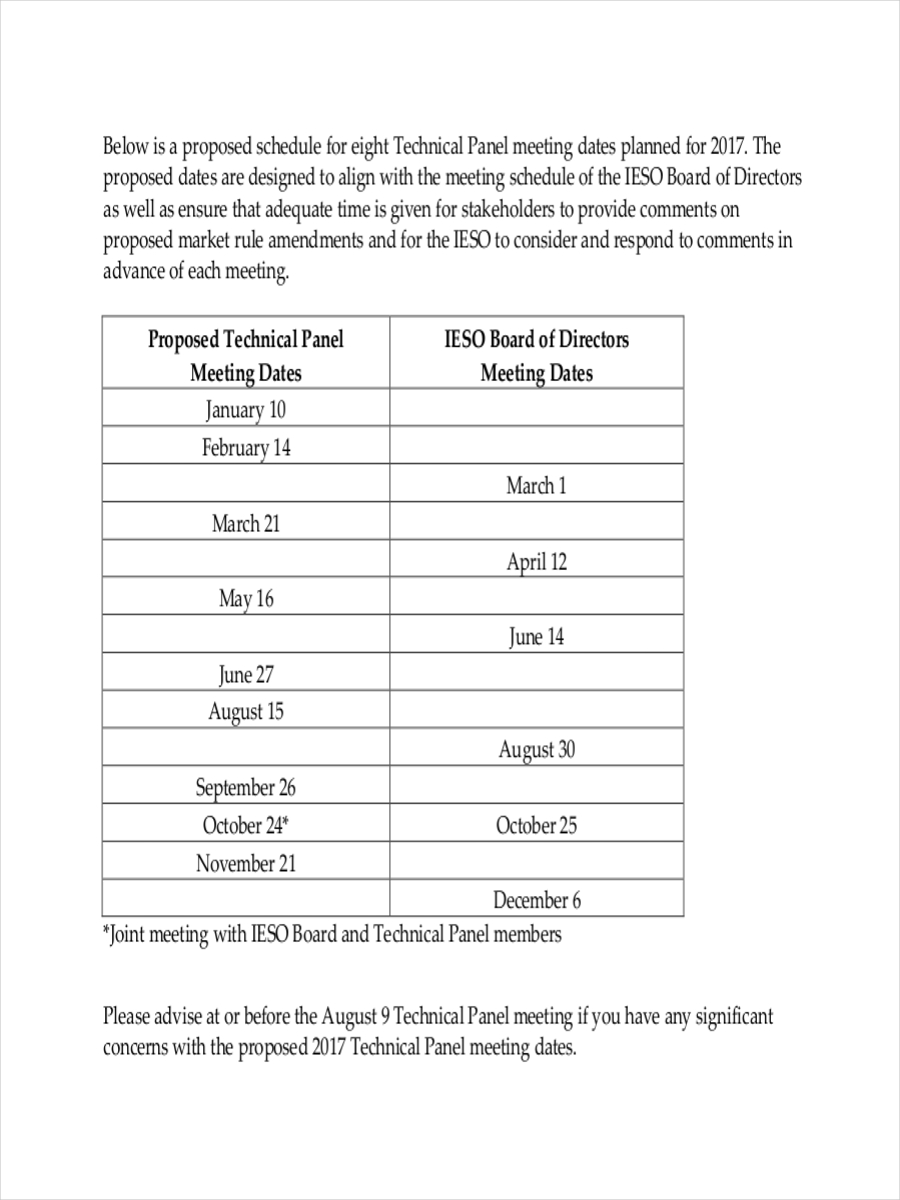 Proposed Meeting Schedule