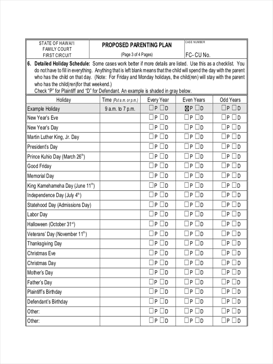 Parenting Schedule Template