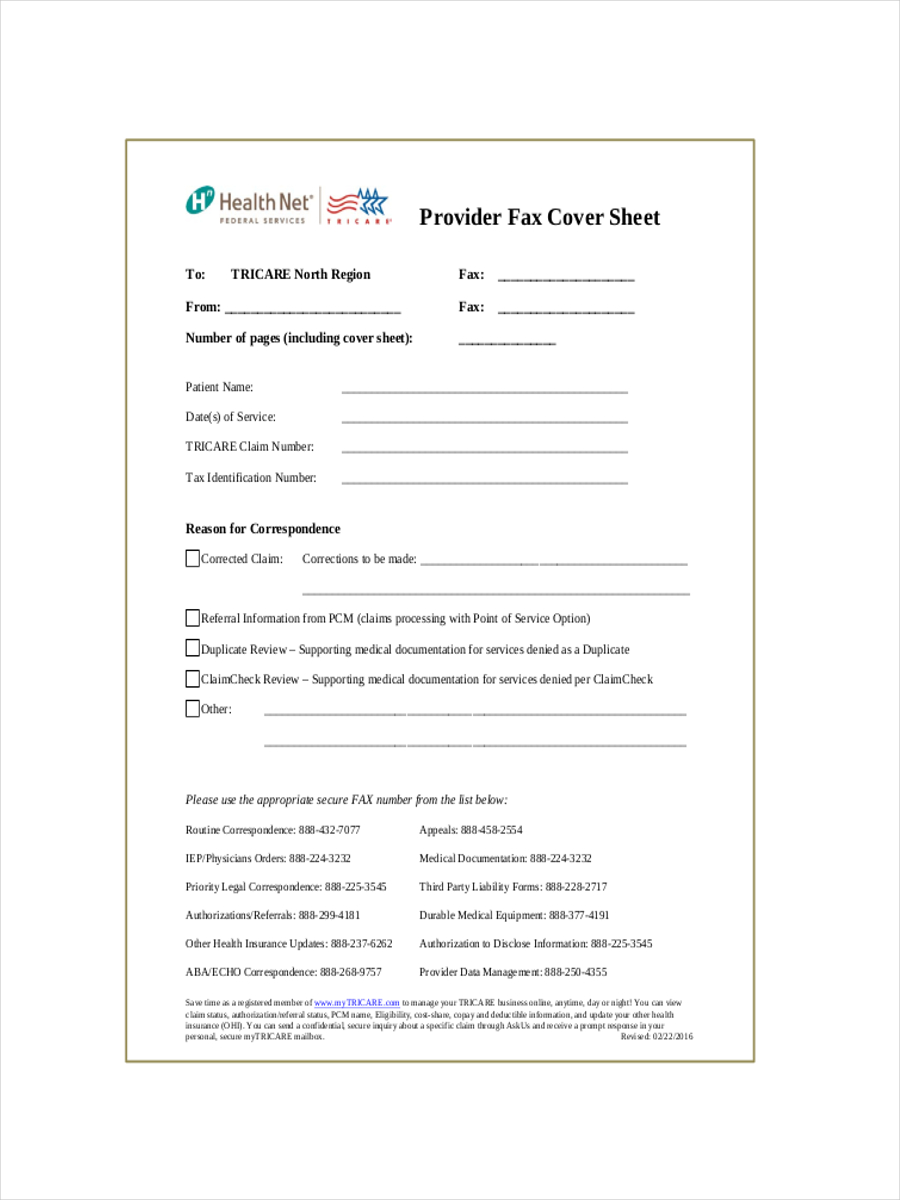 provider fax cover sheet example