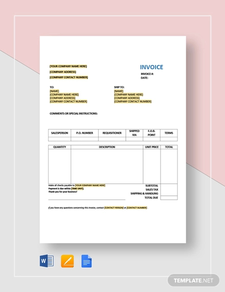 Free 8 Purchase Invoice Examples Samples In Pdf Google Docs Pages Word Examples