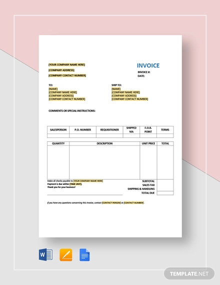 Purchase Invoice - 8+ Examples, - 8+ Examples, Google Docs, Pages, Word