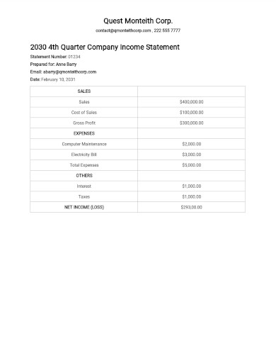 Quarterly Income Statement Template