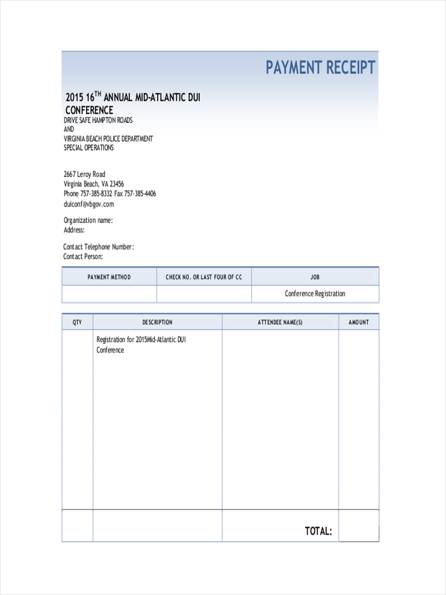 Receipt Of Payment Template