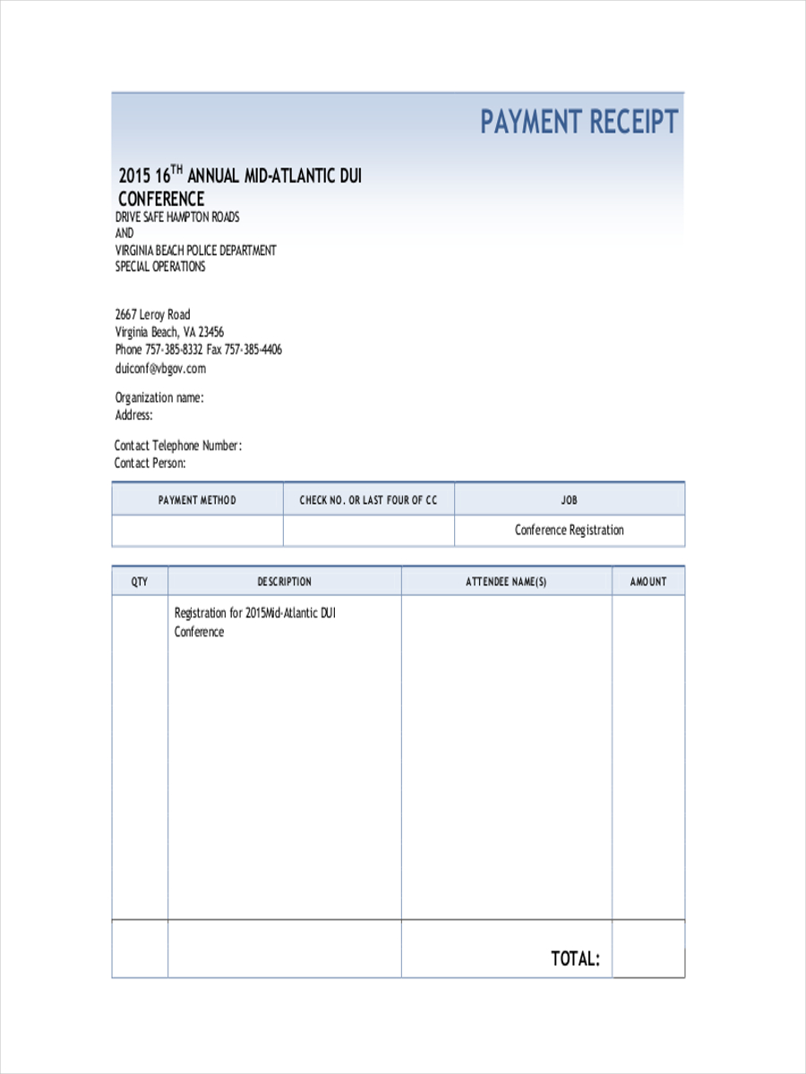 Payment Receipt Templates 9 Word Excel PDF Formats Professional Word Templates