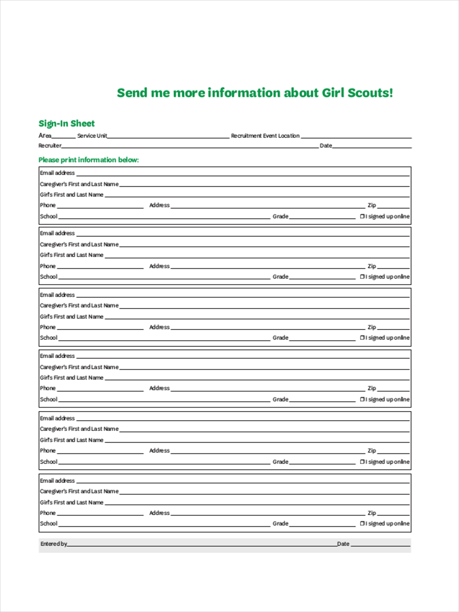 recruitment sign in sheet