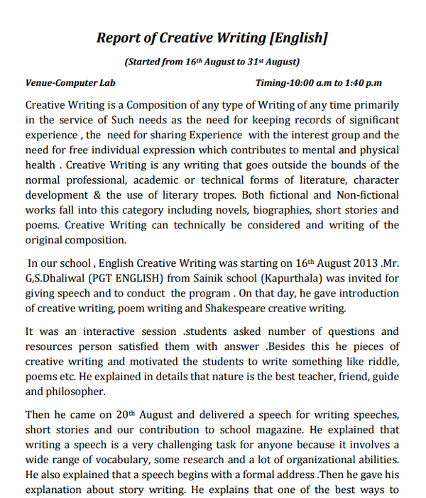 report of creative writing