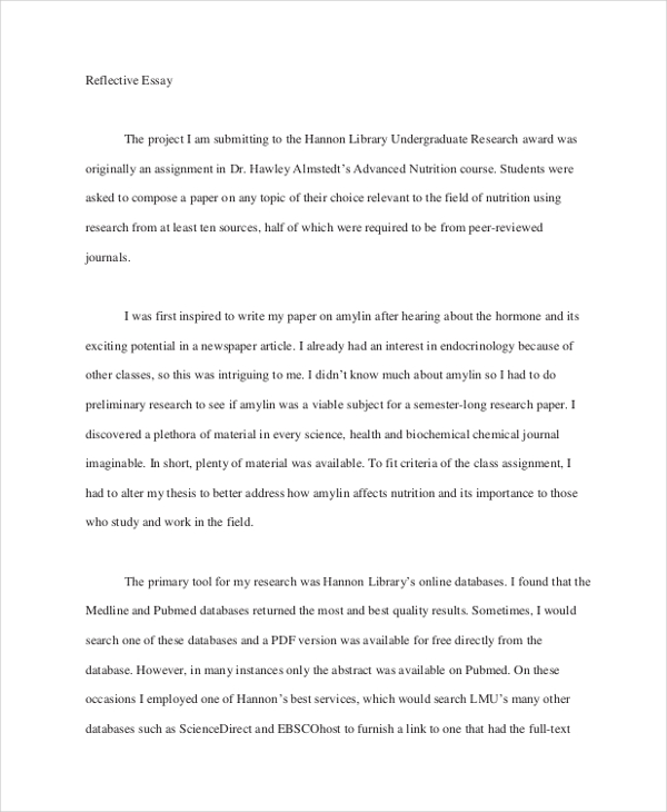 reflective writing example essay